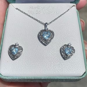 Sterling Silver Blue Topaz Heart necklace/earrings